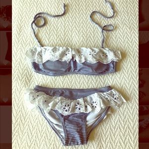 Gingham Strapless Lace Bikini Set